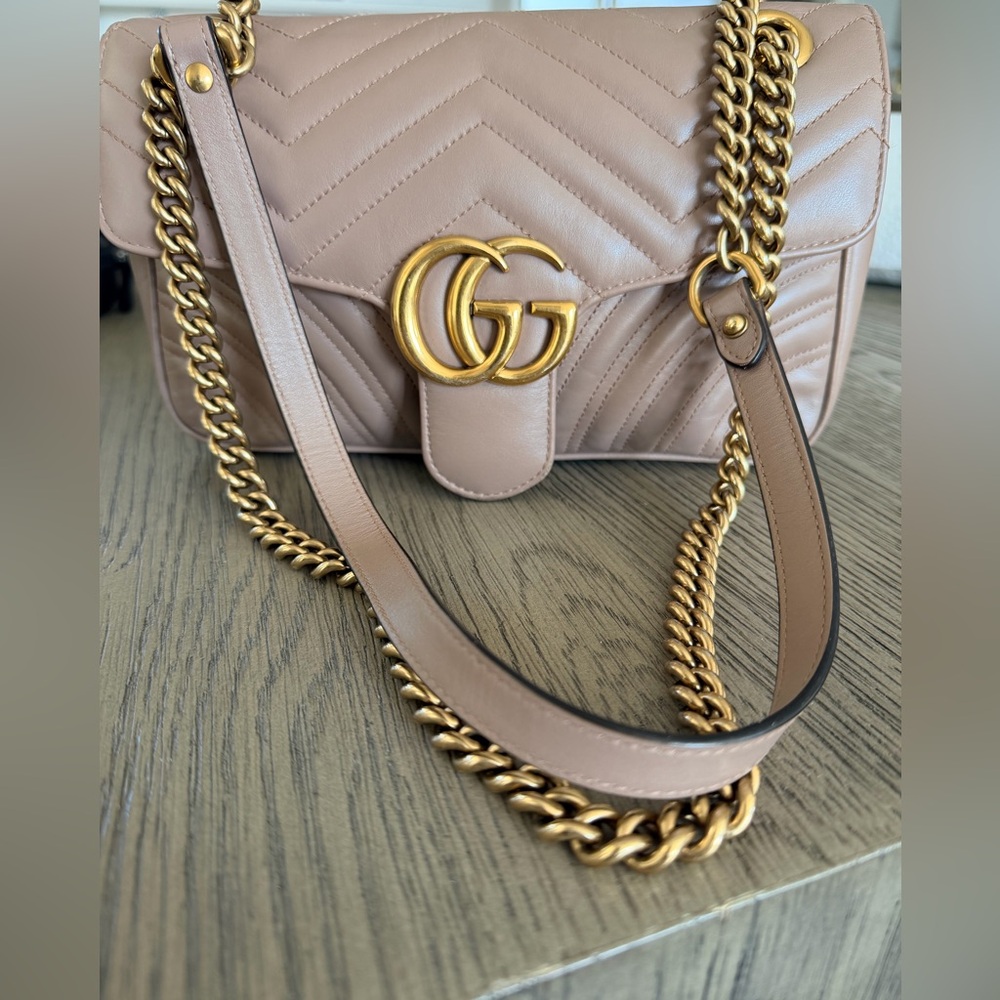 Gucci Taupe Quilted Shoulder Bag with Gold Chain